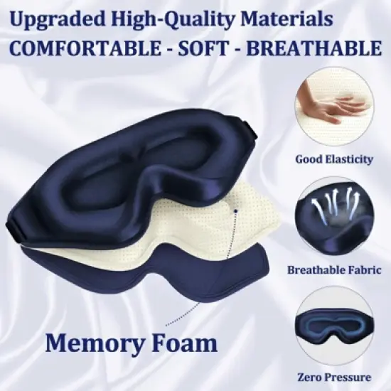 3D Deep Contoured Zero Pressure Sleep Eye Mask for Men and Women, Blackout Blindfold with Adjustable Strap for Travel, Home, Nap , Blue image {2}