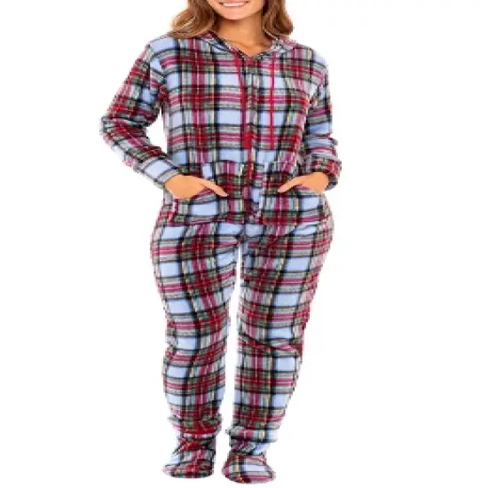 Women's Warm Fleece One Piece Hooded Footed Zipper Pajamas, Soft Adult Onesie Footie with Hood for Winter image {23}