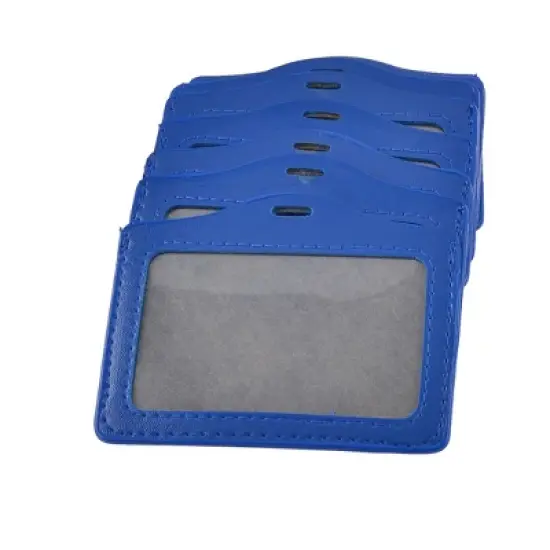 Unique Bargains 10 Pcs Factory Company Blue Faux Leather Horizontal Staff Name Badge ID Card Holder image {4}