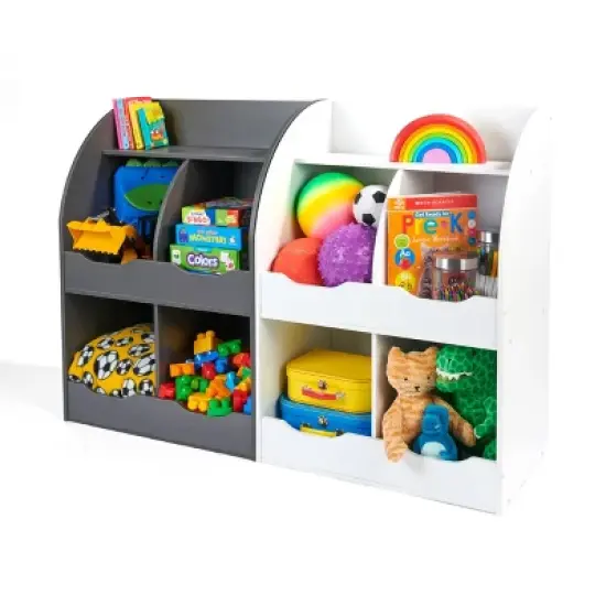 Badger Basket 4 Bin Storage Cubby with Bookshelf White image {5}