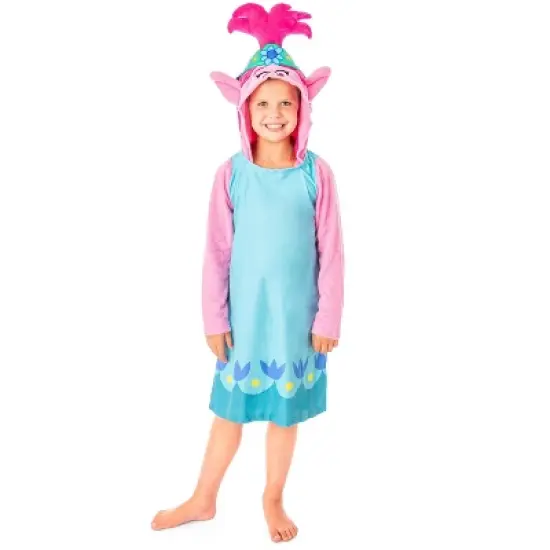 Dreamworks Trolls Movie Girls' Poppy Hooded Costume Nightgown Sleep Shirt Multicolored image {3}