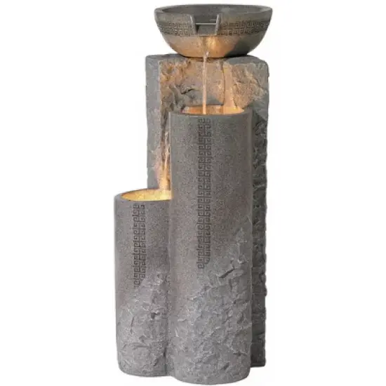 John Timberland Bowl and Pillar Modern Zen Cascading Outdoor Floor Water Fountain with LED Light 34 1/2" for Yard Garden Patio Home Deck Porch House image {3}