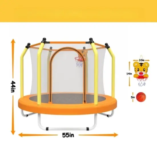 DSVIMOY Trampoline, 55" Kids Trampoline with Basketball Hoop, Indoor Outdoor Recreational Trampoline, Yellow, 55"*55"*44" image {1}
