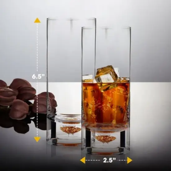 Berkware Elegant Highball Glasses with Unique Embedded Gold Flake Design - 8.5oz image {2}