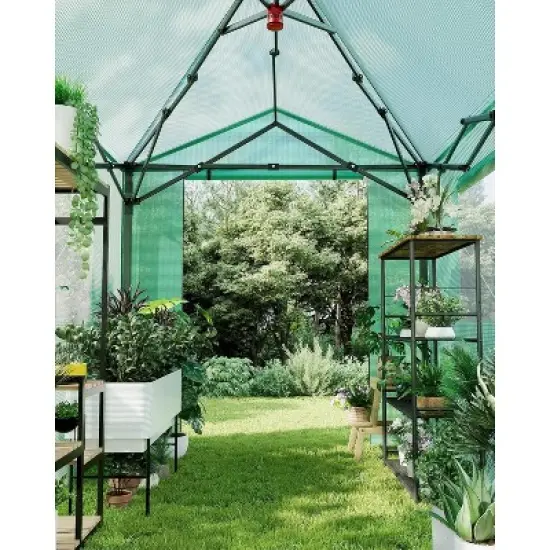 Portable Greenhouse, Outdoor Walk In Green House with Ventilated Mesh Windows and Roll-Up Zippered Doors, Reinforced Metal Frame image {5}