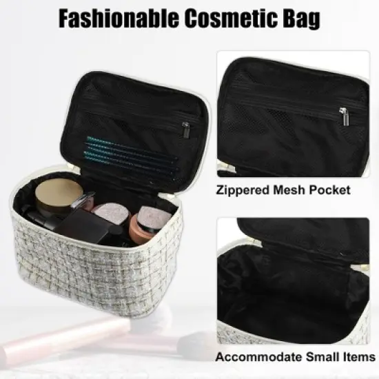 Unique Bargains Plaid Pattern Makeup Bag Cosmetic Travel Bag Woolen Large Makeup Bag for Women 1 Pc image {1}