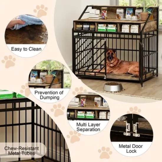 43.3 in Dog Crate Furniture for Large Dogs,with Divider,Double Door Dog Kennel with Three Drawers Storages,Decorative Pet House for Large Medium Dogs image {7}