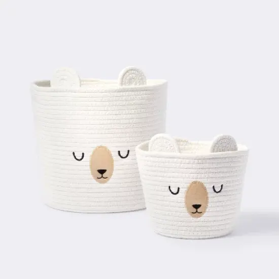 Medium Coiled Rope Round Basket Sleepy Bear - Cream - Cloud Island&trade; image {3}