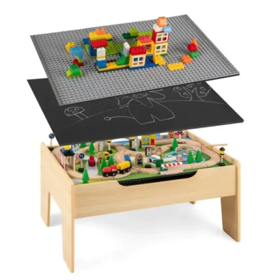 Costway All-in-One Kids Activity Table with Reversible Blackboard & Map Tabletop image {9}
