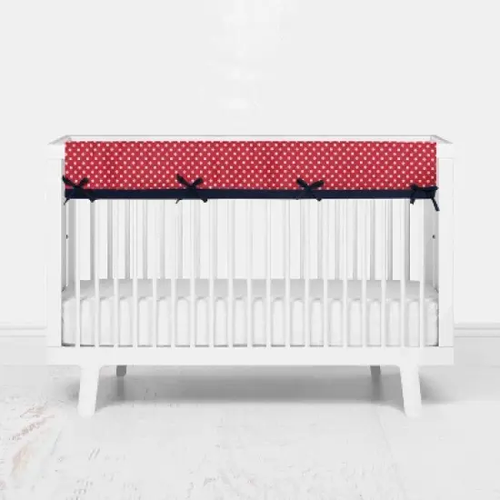 Bacati - Mix n Match Chevron/Dots Long Crib Rail Guard Cover Navy/Red image {1}