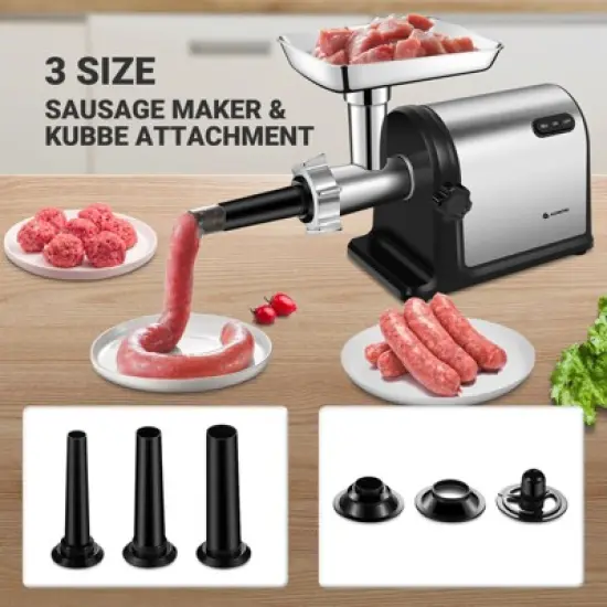 3000W Electric Meat Mincer, Grind 2 lbs/min, Heavy-Duty Multipurpose Stainless Steel Meat Grinder with 3 Grinding Plates, 3 Sausage Tubes & Kubbe Kit image {5}