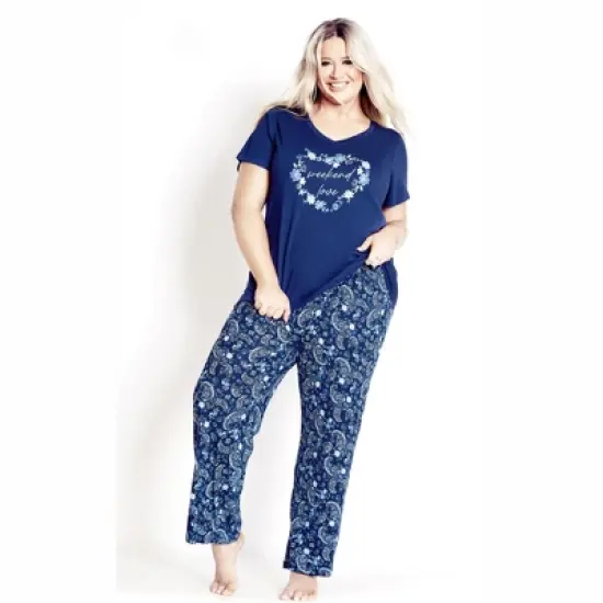 Women's Plus Size Weekend Love Sleep Top - navy | AVENUE image {4}