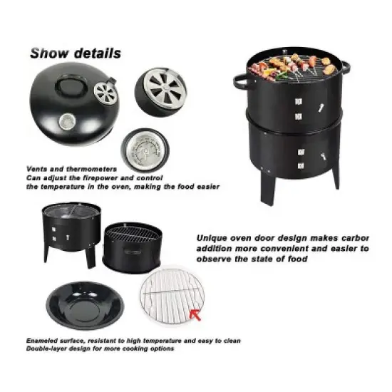 Outdoor double-layer grill, charcoal wood fired braising and smoking stove image {4}