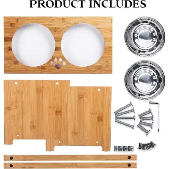 Zone Tech Elevated Pet Bowls Feeder for Dog and Cat &ndash; Raised Bamboo Stand with Two Stainless Steel Bowls Anti Slip, Perfect for Dogs and Cats image {4}