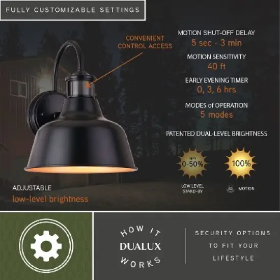 VAXCEL Cody Dark Bronze Motion Sensor Dusk to Dawn Outdoor Wall Light Farmhouse Metal Shade image {3}