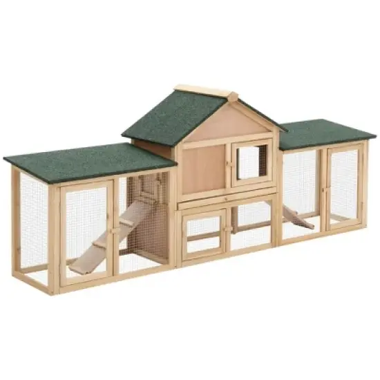 Resenkos Rabbit Hutch, Duck Cage Hutch,Rabbit Coop,Rabbit House 83" 2 Story Deluxe XL Wooden Rabbit Hutch Big Bunny Cage w/ Ladder and Run Natural image {10}