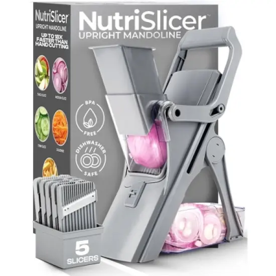 NutriSlicer Upright Mandoline Slicer &ndash; 5 Stainless Steel Blades, BPA-Free and Dishwasher Safe image {10}
