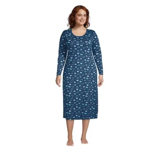 Lands' End Women's Supima Cotton Long Sleeve Midcalf Nightgown image {11}