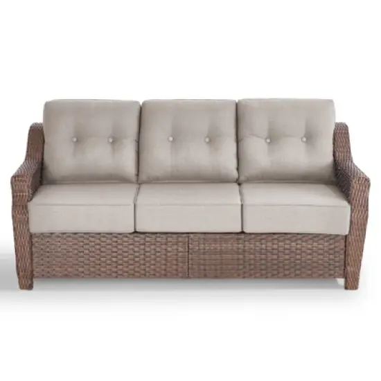 Belord 6" Thick Cushion Outdoor Sofa Patio Couch, Patio Furniture 74.8" Wide Sofa with Brown Round Wicker Comfort High Back Patio Couch for Porch image {3}