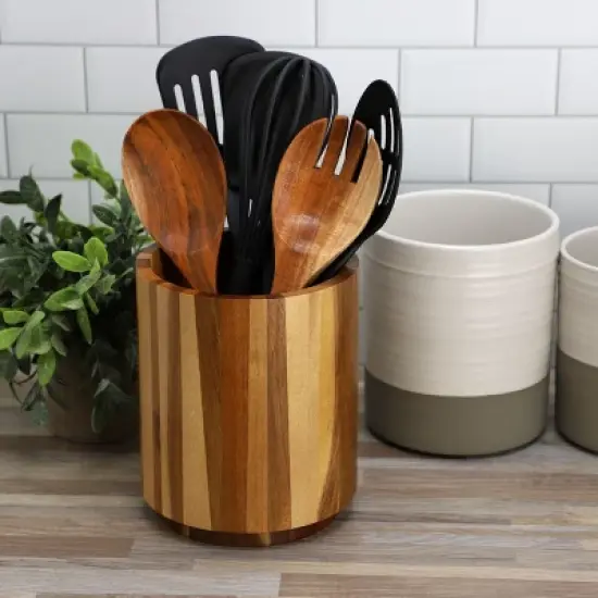 MegaChef Acacia Wood 360 Rotating Utensil Holder image {5}