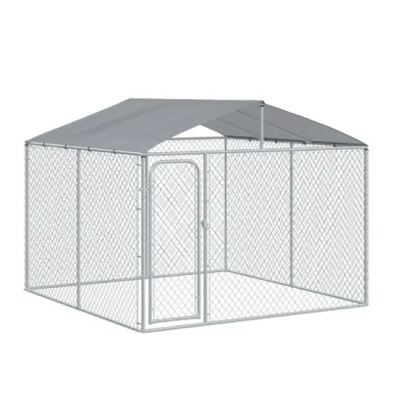 PawHut Outdoor Metal Dog Kennel, Pet Playpen with Steel Lock, Mesh Sidewalls and Cover for Backyard & Patio image {6}