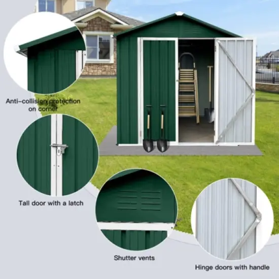 MOEPISY Outdoor storage sheds 4FTx6FT Apex roof Green+White image {4}