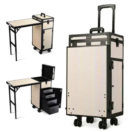 Byootique Rolling Manicure Table with 4 Storage Foldable Nail Station Desk for Beauty Salon Makeup Artist Manicurist Hairstylist image {15}