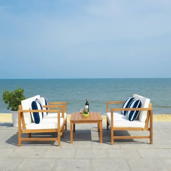 Montez 4pc Living Set with Accent Pillows - Natural/Beige/Navy - Safavieh image {3}