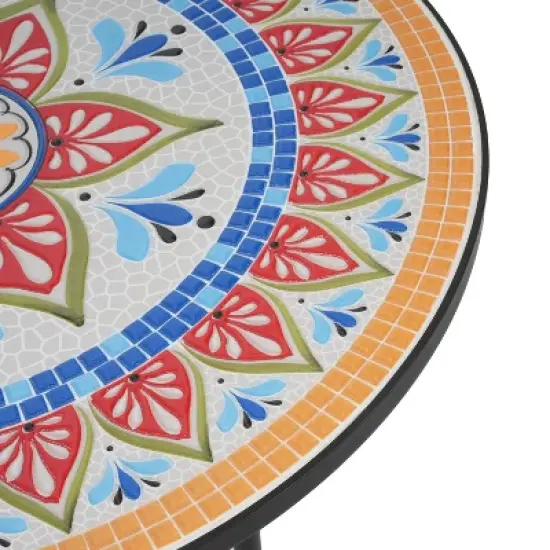 Christopher Knight Home Priscilla 3 Pieces Outdoor Ceramic Tile and Iron Foldable Bistro Set, Black/Red image {7}