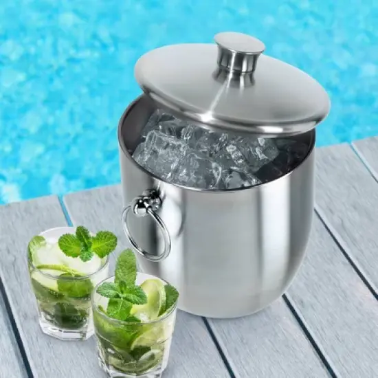 Oggi Stainless Steel Ice Bucket with Tongs: Double-Wall, 3 Qt Capacity, Hand Wash, 9.5" Height, 7.75" Width & Depth image {2}