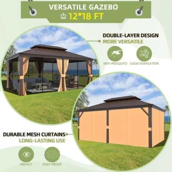 EROMMY 18 Ft. W X 12 Ft. D Aluminum Patio Gazebo image {7}