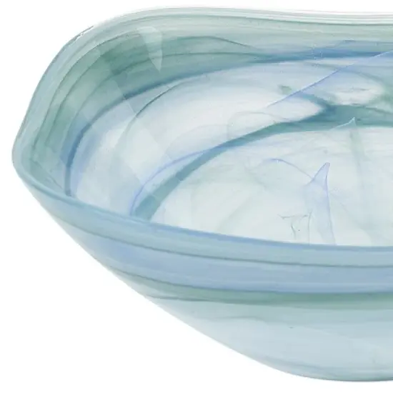 HomeRoots 10" Aqua Blue And White Alabaster Glass Square Salad Bowl image {4}