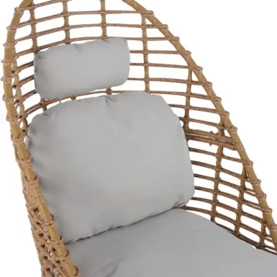 Outdoor Swivel Lounge Chair, High Back Wicker Lounge Chair with Teak Finished Legs, Patio Lounge Chair with Cushion for Garden or Deck-Koiai image {6}