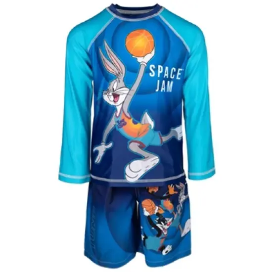 SPACE JAM Looney Tunes Buggs Bunny Daffy Duck Sylvester Rash Guard and Swim Trunks Little Kid to Big Kid image {5}