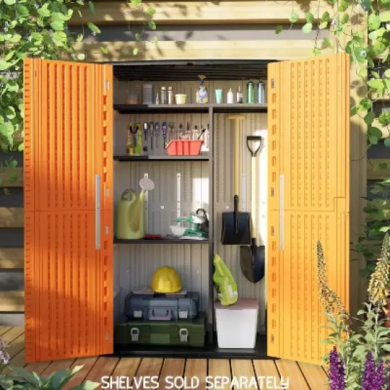 Syemin Outdoor Storage Shed, Vertical Tall Tool Shed with Five Shelves, Lockable Door for Patio, Backyard and Lawn, Orange, 50"*79.53"*29" image {2}
