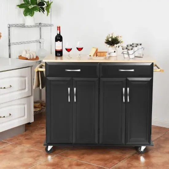 Costway Rolling Kitchen Trolley Island  Cart Wood Top Storage Cabinet Utility w/ Drawers image {2}