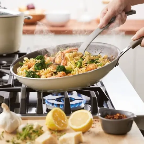 Rachel Ray Cook and Create 12.5" Aluminum Non-Stick Skillet Almond image {1}