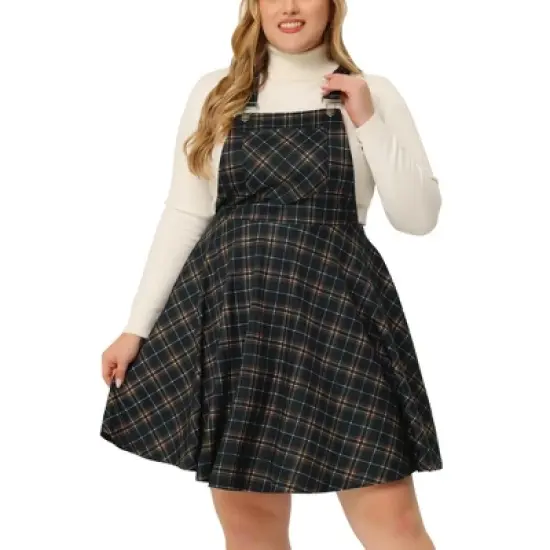 Agnes Orinda Women's Plus Size Elegant Chic Plaid Overalls Fashionable A Line Skirts image {6}