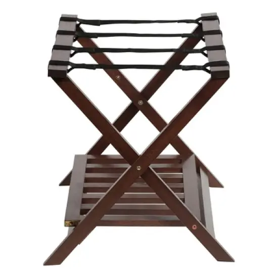 PJ Wood Portable Hotel Style Solid Wooden Folding Luggage Rack with Bottom Shoe Storage Shelf for House Guests or Travel, Walnut (2 Pack) image {4}