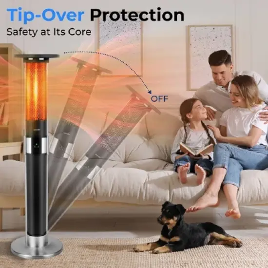 SereneLife 1500W Infrared Patio Heater, Electric, Indoor/Outdoor, Portable Tower, Remote Control, Black (SLOHT44) image {2}