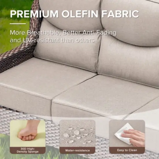 6" Thick Cushion Outdoor Wicker Patio Sofa, All Weather Wicker Outdoor Furniture 3-Seater Sofa High Back Patio Couch for Porch Balcony image {6}