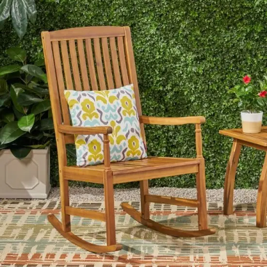 Outdoor Wooden Rocking Chair,Rustic Acacia Patio Rocker with Slatted Back for Porch,Garden,or Deck Seating-Maison Boucle image {7}