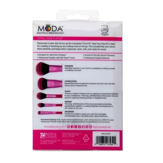 MODA Brush Total Face Travel Makeup Brush Set with Flip Case- 6pc image {10}