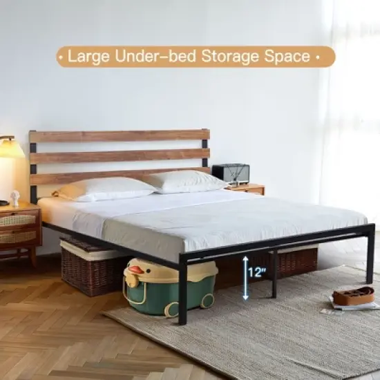 Costway Twin Size Metal Platform Bed Frame Mattress Foundation wooden Headboard image {4}