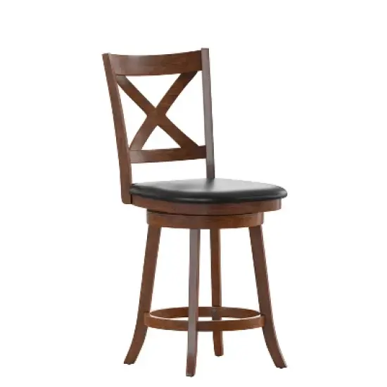Merrick Lane 24" Classic Wooden Crossback Swivel Counter Height Pub Stool with Upholstered Padded Seat and Integrated Footrest image {12}