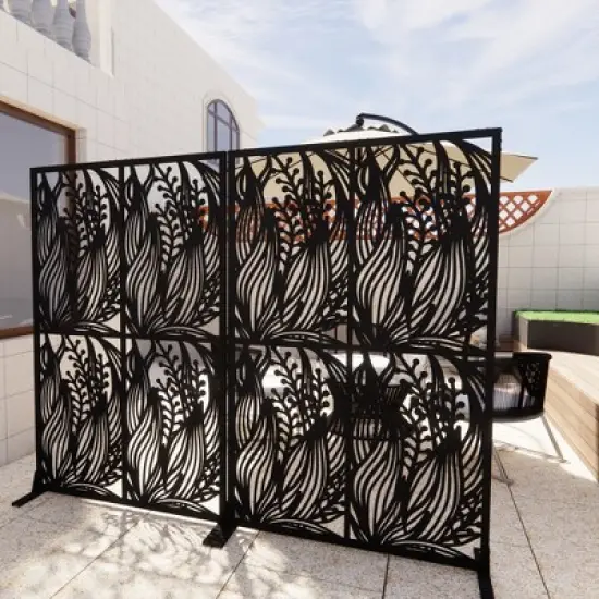 Dolonm Metal Privacy Screens  Free Standing Decorative Privacy Screen,Black Leaf Shape image {3}