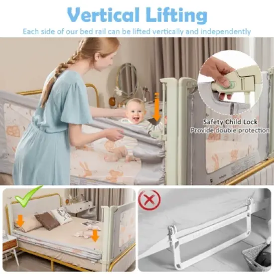 Infans 70" Bed Rail for Toddlers Infants Foldable Safety Bed Guardrail with Double Lock image {6}