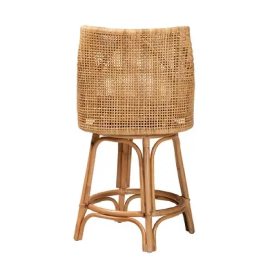 Bella Rattan Counter Stool Natural Brown/White - Baxton Studio image {4}