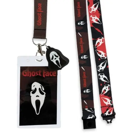 Ghostface Breakaway Lanyard Blood Splatter ID Badge Holder With 2" Rubber Charm Black image {1}