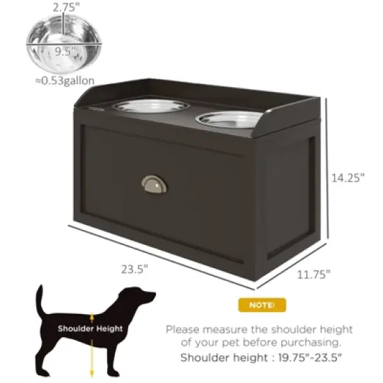 DSVIMOY Large Elevated Dog Bowls with Storage, Raised Dog Bowl Stand, Coffee, 23.5"*11.8"*14.3" image {2}